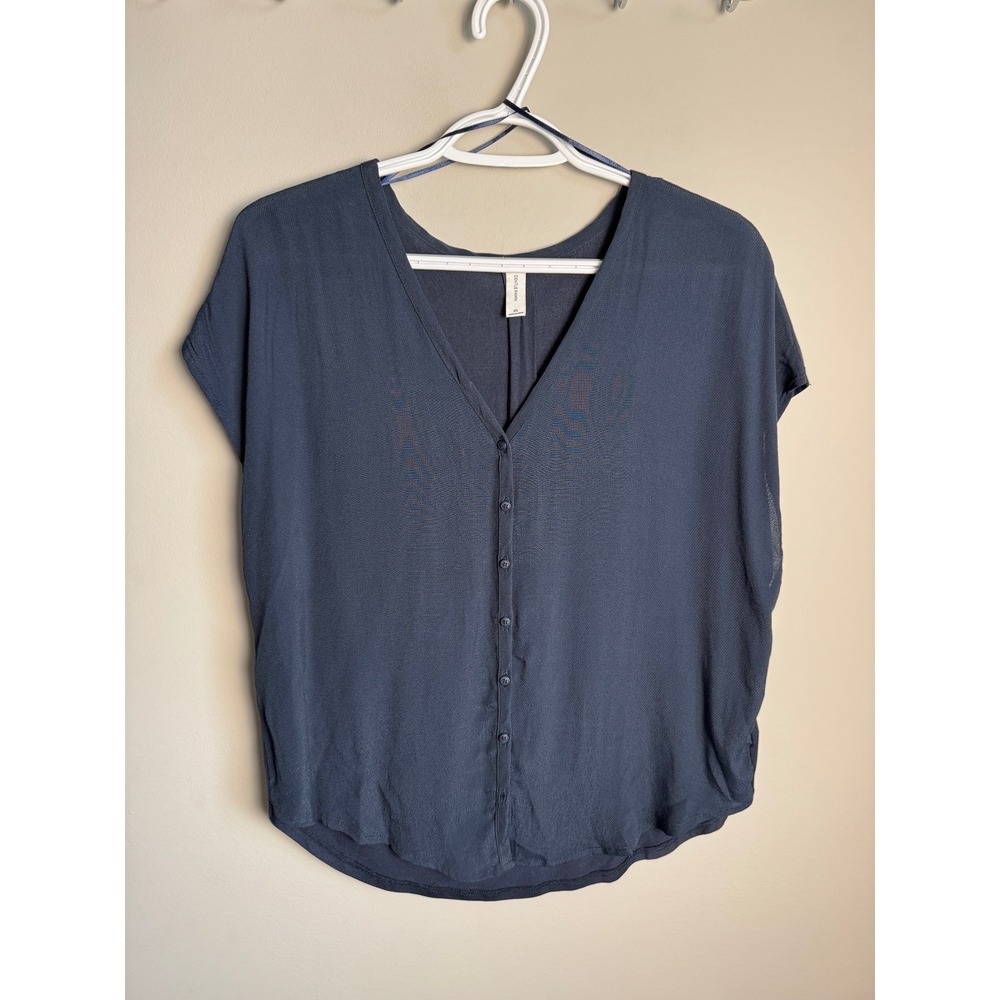 Gentle Fawn Womens Navy Blue Button Front V-Neck Top XS Casual Minimalist Staple